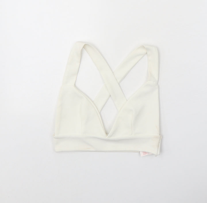 PRETTYLITTLETHING Womens White Polyester Cropped Tank Size 4 V-Neck