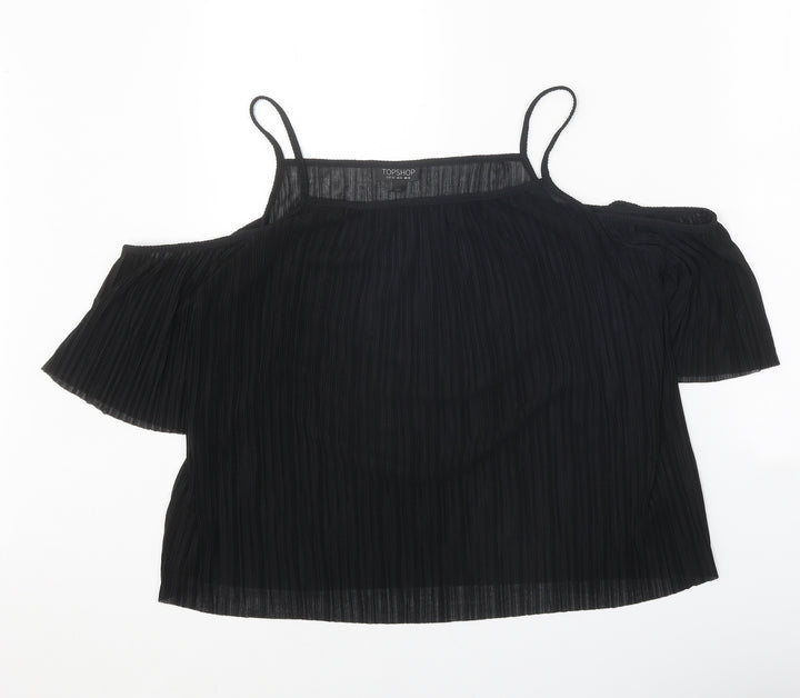Topshop Womens Black Polyester Basic Blouse Size 12 Square Neck