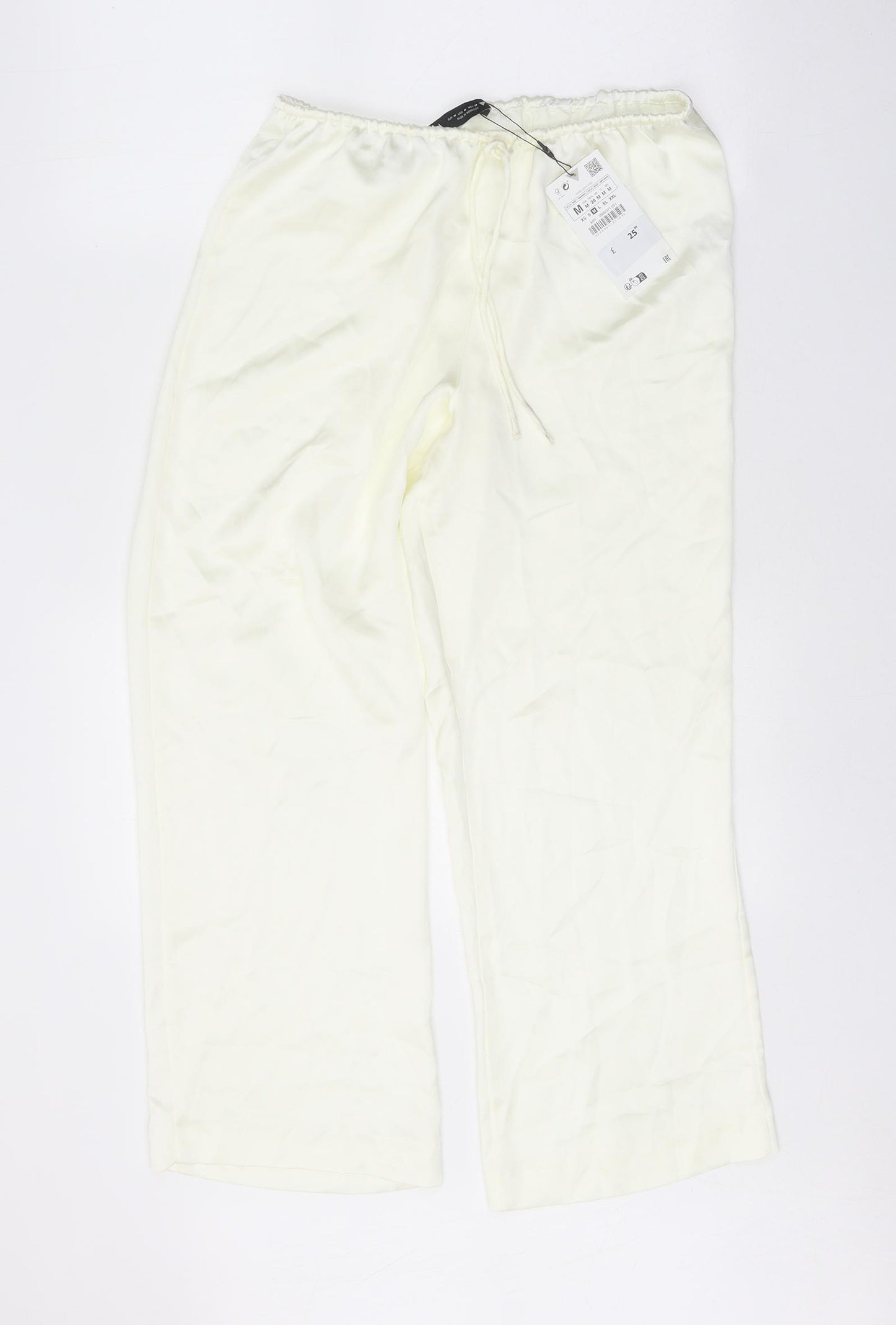 Zara Womens White Polyester Trousers Size M Regular Tie