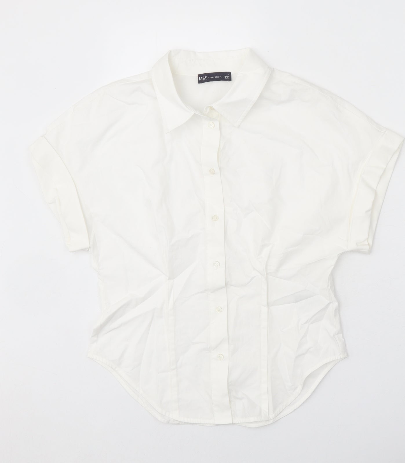 Marks and Spencer Womens White 100% Cotton Basic Button-Up Size 8 V-Neck