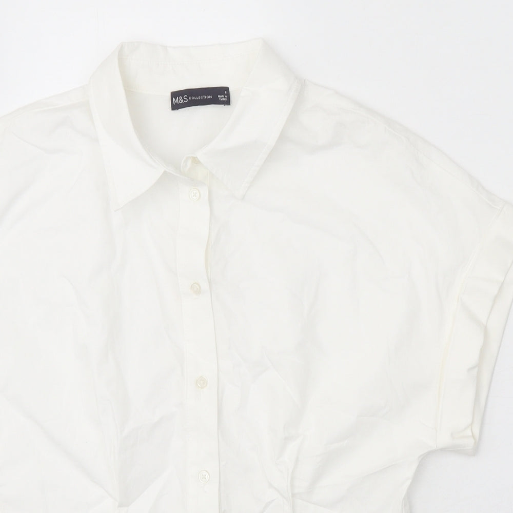 Marks and Spencer Womens White 100% Cotton Basic Button-Up Size 8 V-Neck
