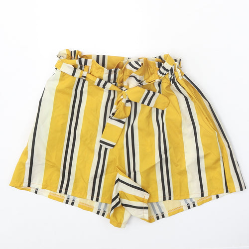 Preworn Womens Yellow Striped Polyamide Paperbag Shorts Size 23 in Regular Tie