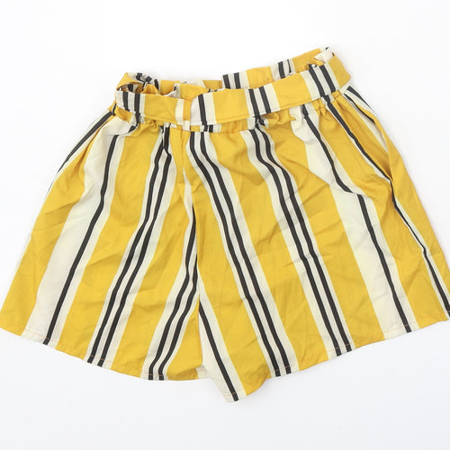 Preworn Womens Yellow Striped Polyamide Paperbag Shorts Size 23 in Regular Tie