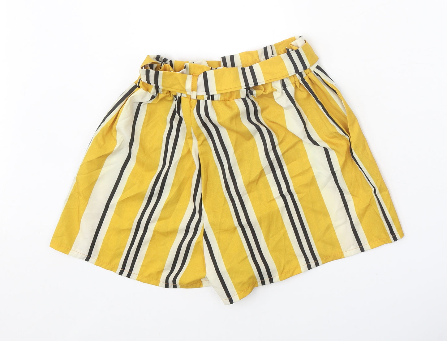 Preworn Womens Yellow Striped Polyamide Paperbag Shorts Size 23 in Regular Tie