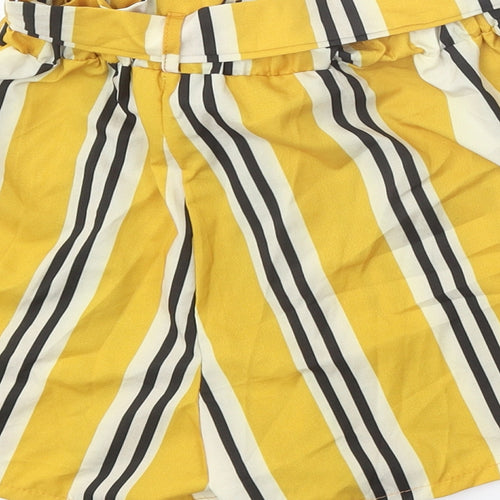 Preworn Womens Yellow Striped Polyamide Paperbag Shorts Size 23 in Regular Tie