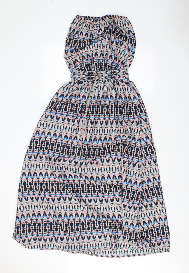 Preworn Womens Multicoloured Geometric Polyester A-Line One Size Off the Shoulder Tie