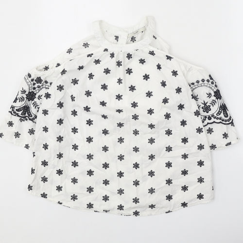 George Womens White Geometric Polyester Basic Blouse Size 8 Round Neck - Cold Shoulders