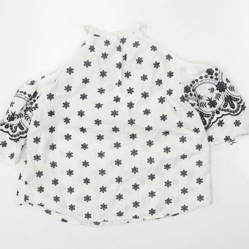 George Womens White Geometric Polyester Basic Blouse Size 8 Round Neck - Cold Shoulders