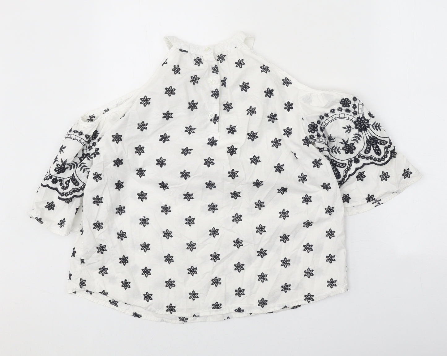 George Womens White Geometric Polyester Basic Blouse Size 8 Round Neck - Cold Shoulders