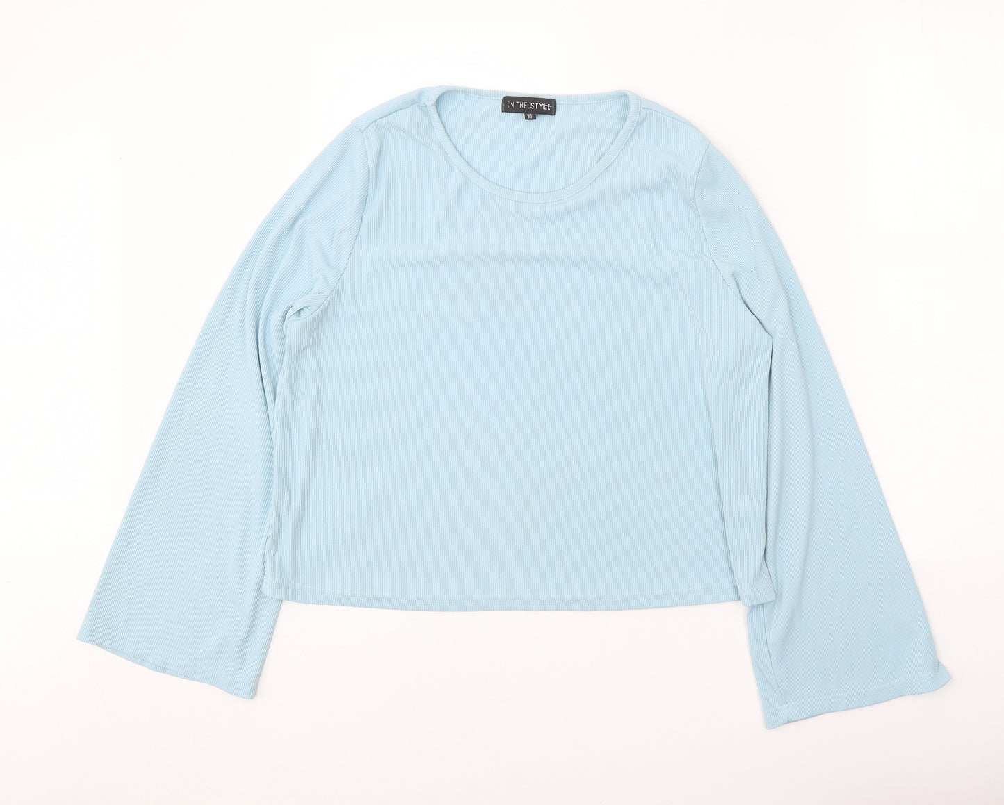 In the Style Womens Blue Cotton Basic Blouse Size 14 Round Neck