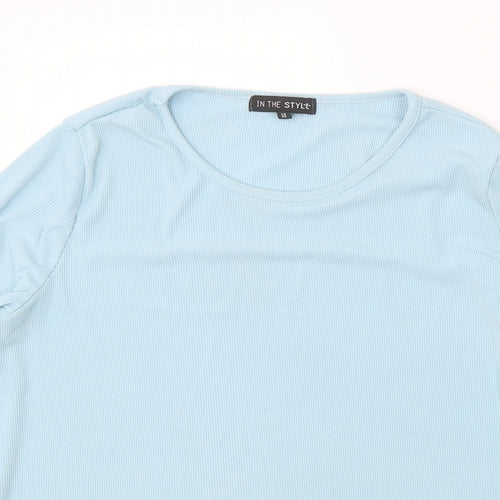 In the Style Womens Blue Cotton Basic Blouse Size 14 Round Neck