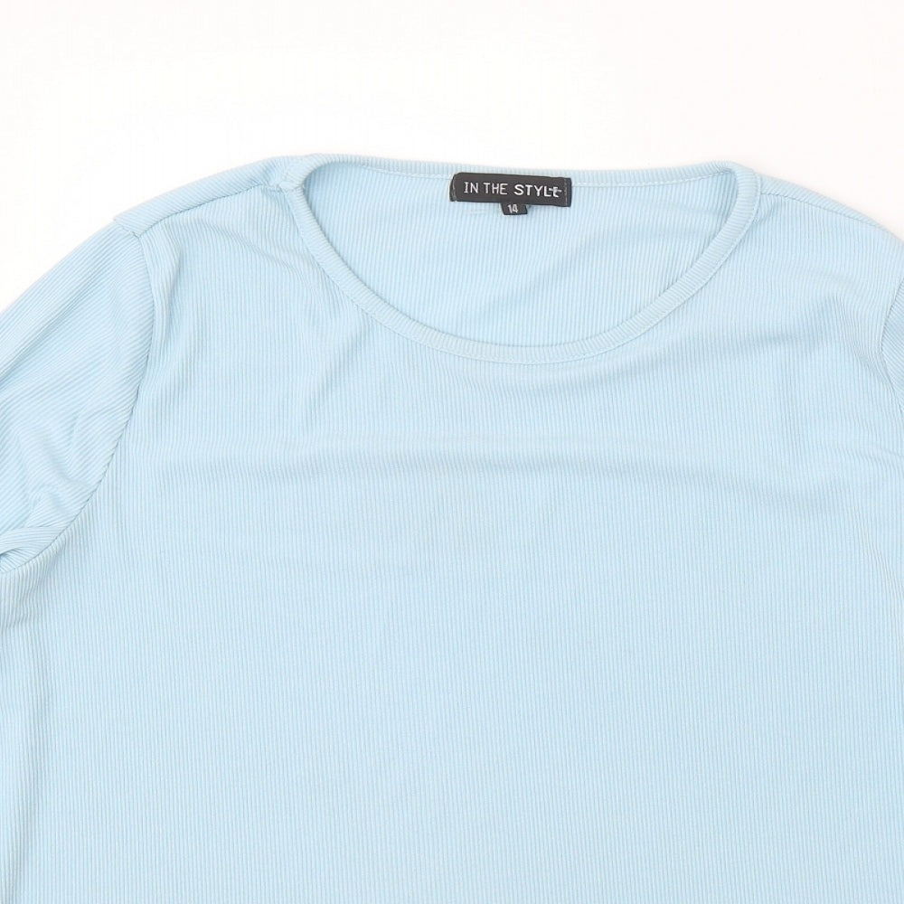 In the Style Womens Blue Cotton Basic Blouse Size 14 Round Neck