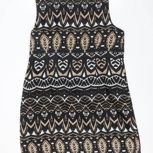 Monsoon Womens Black Geometric Polyester Pencil Dress One Size Round Neck Zip