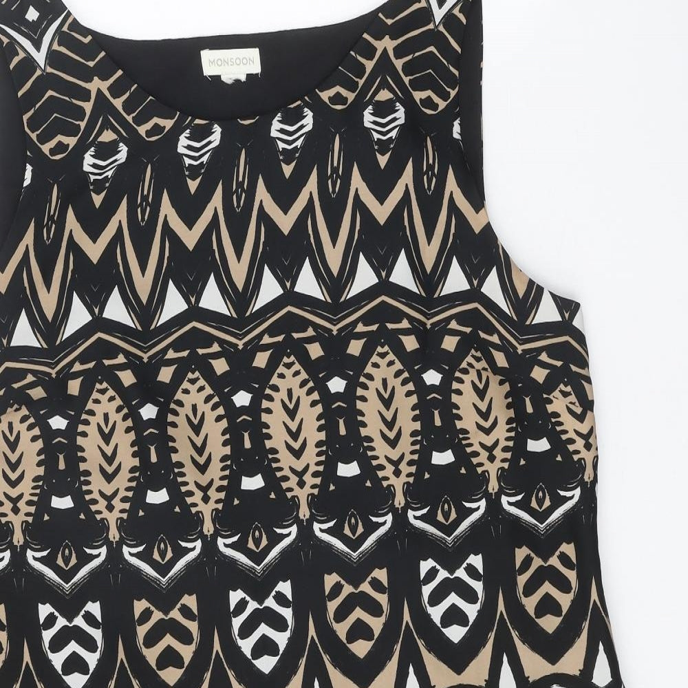 Monsoon Womens Black Geometric Polyester Pencil Dress One Size Round Neck Zip