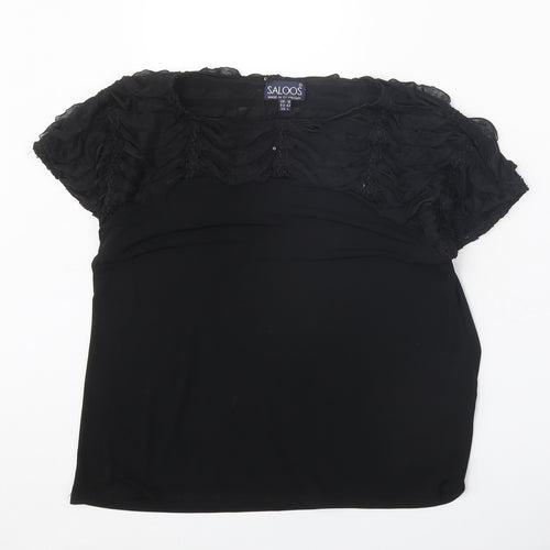 Saloos Womens Black Geometric Polyester Basic Blouse Size 16 Round Neck