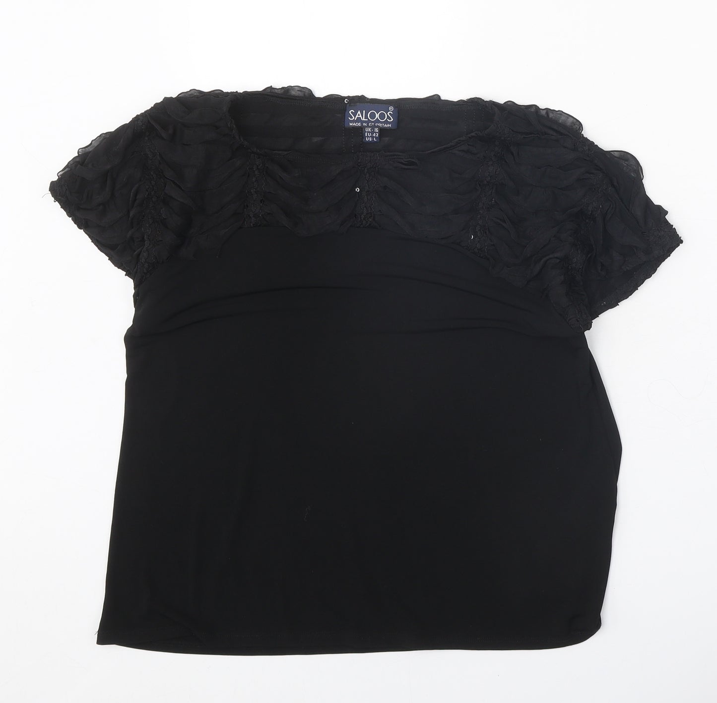 Saloos Womens Black Geometric Polyester Basic Blouse Size 16 Round Neck