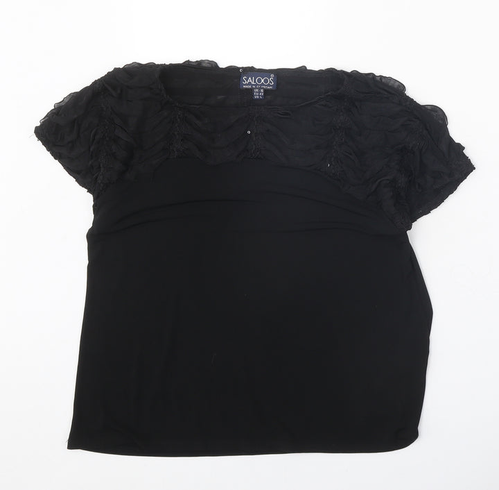 Saloos Womens Black Geometric Polyester Basic Blouse Size 16 Round Neck