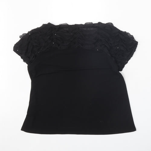 Saloos Womens Black Geometric Polyester Basic Blouse Size 16 Round Neck