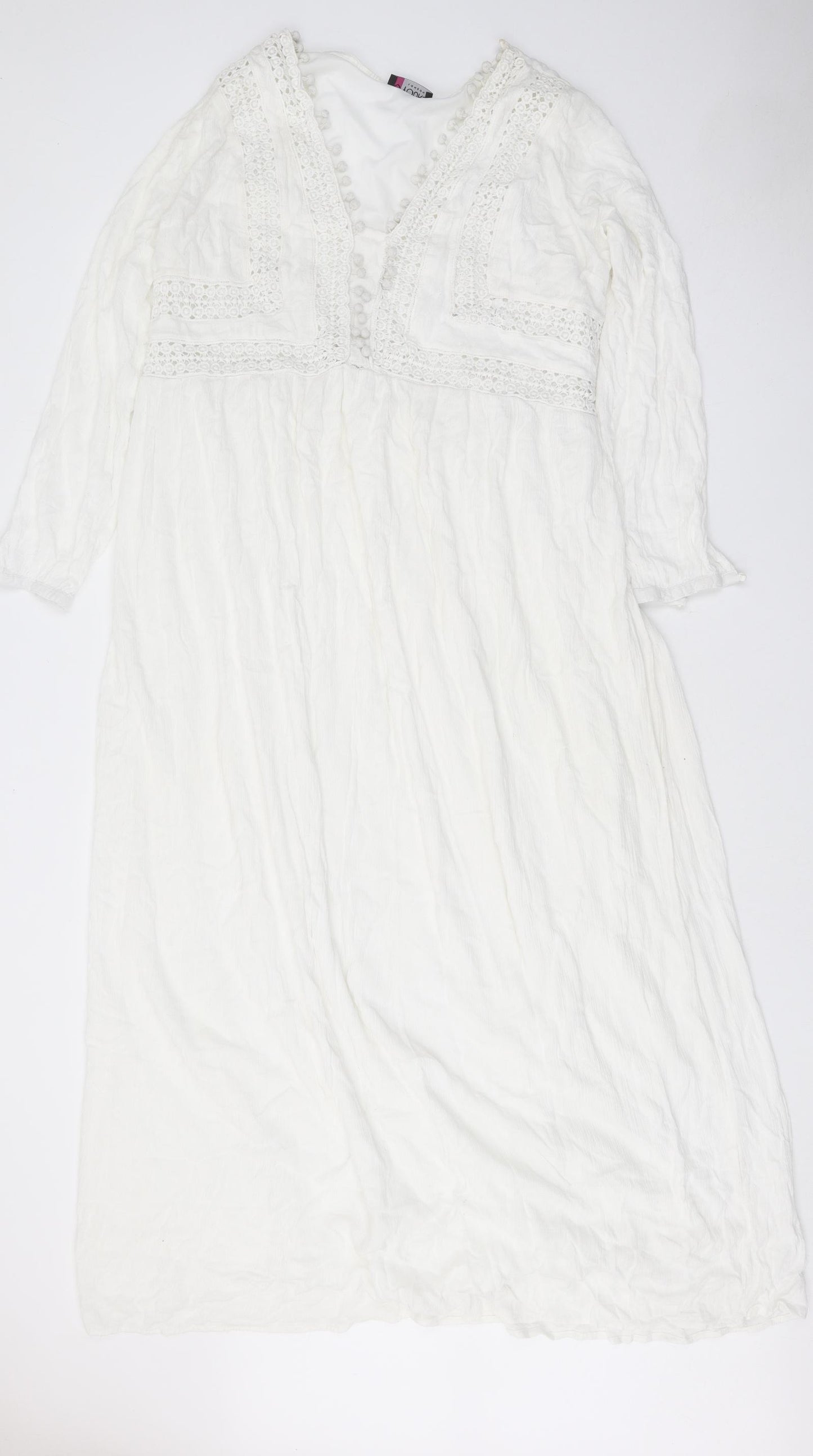 Yours Womens White Viscose A-Line Size 18 V-Neck Pullover
