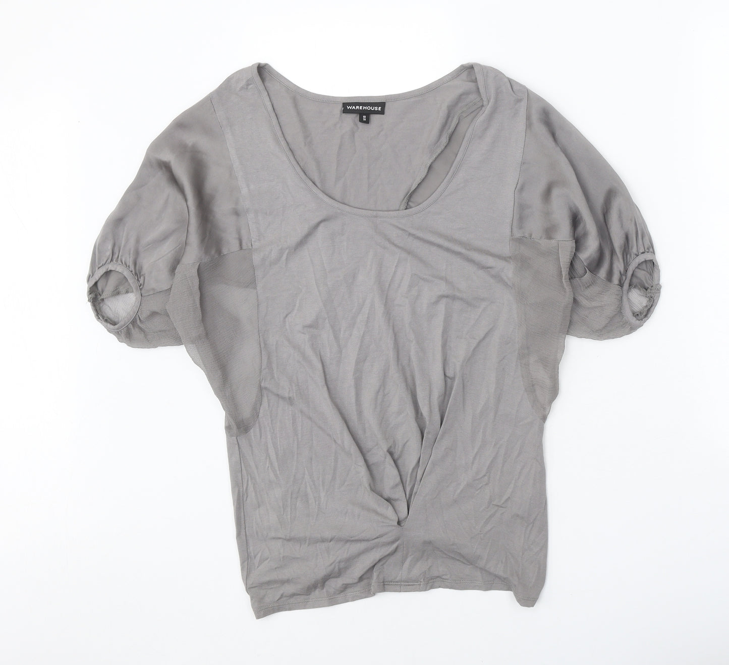 Warehouse Womens Grey Viscose Basic Blouse Size 10 Round Neck - Twist Detail