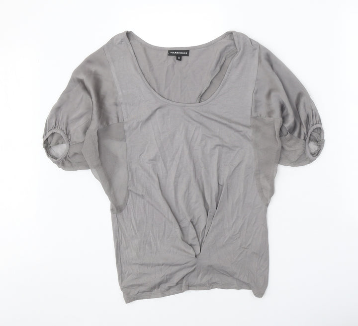Warehouse Womens Grey Viscose Basic Blouse Size 10 Round Neck - Twist Detail