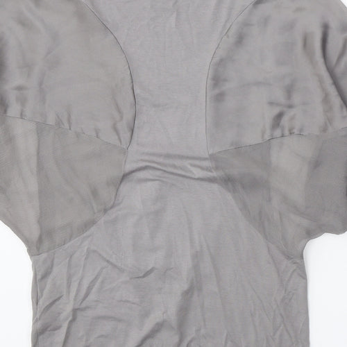 Warehouse Womens Grey Viscose Basic Blouse Size 10 Round Neck - Twist Detail