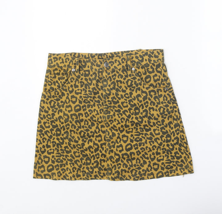 Preworn Womens Brown Animal Print Cotton Straight & Pencil Skirt Size M Zip - Leopard Pattern