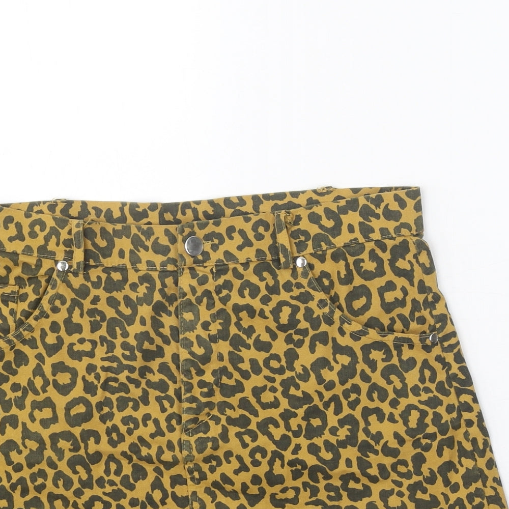 Preworn Womens Brown Animal Print Cotton Straight & Pencil Skirt Size M Zip - Leopard Pattern