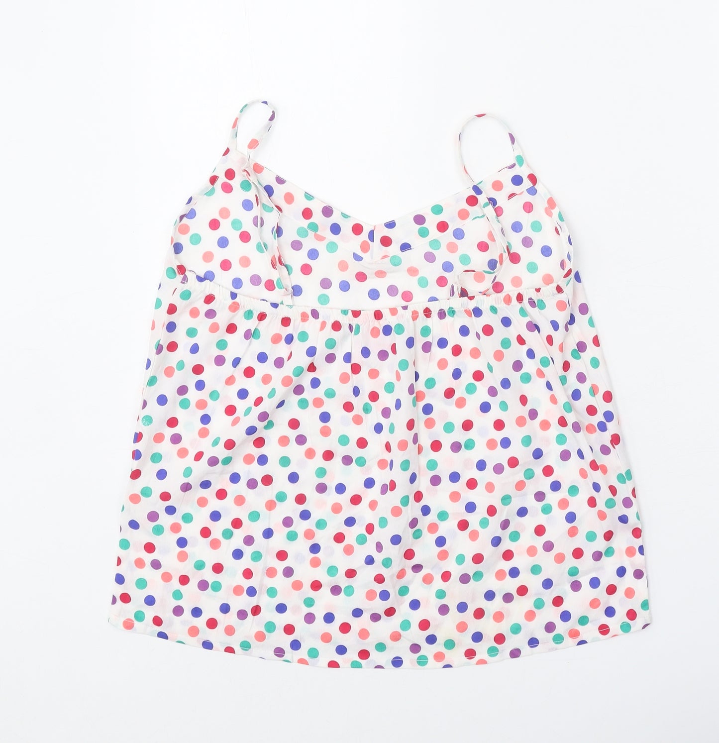 Adore Womens White Polka Dot Polyester Basic Tank Size S V-Neck