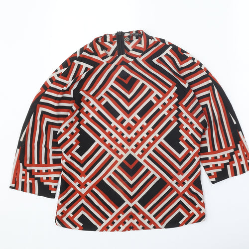 Principles Womens Black Geometric Polyester Basic Blouse Size S Round Neck