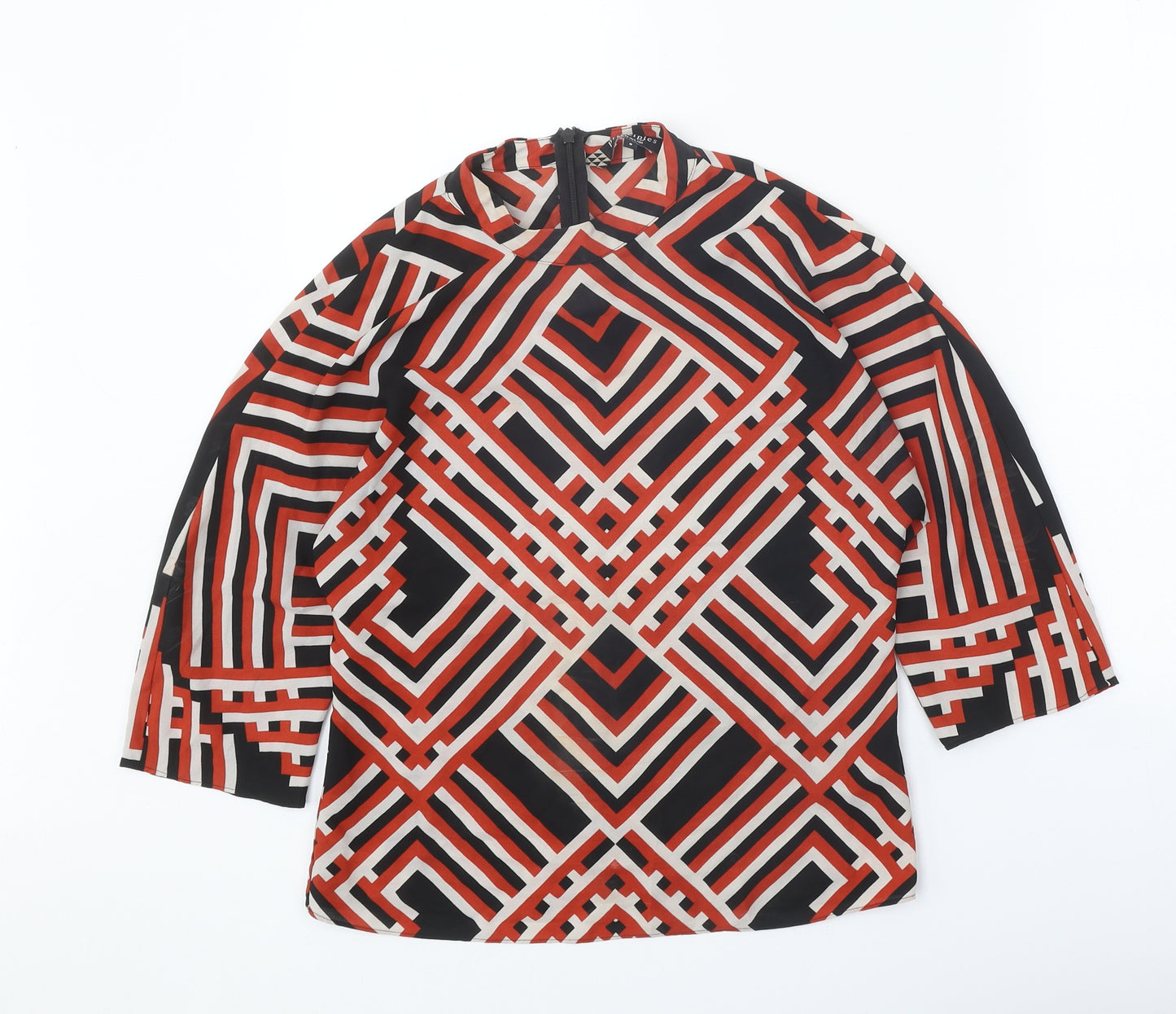 Principles Womens Black Geometric Polyester Basic Blouse Size S Round Neck