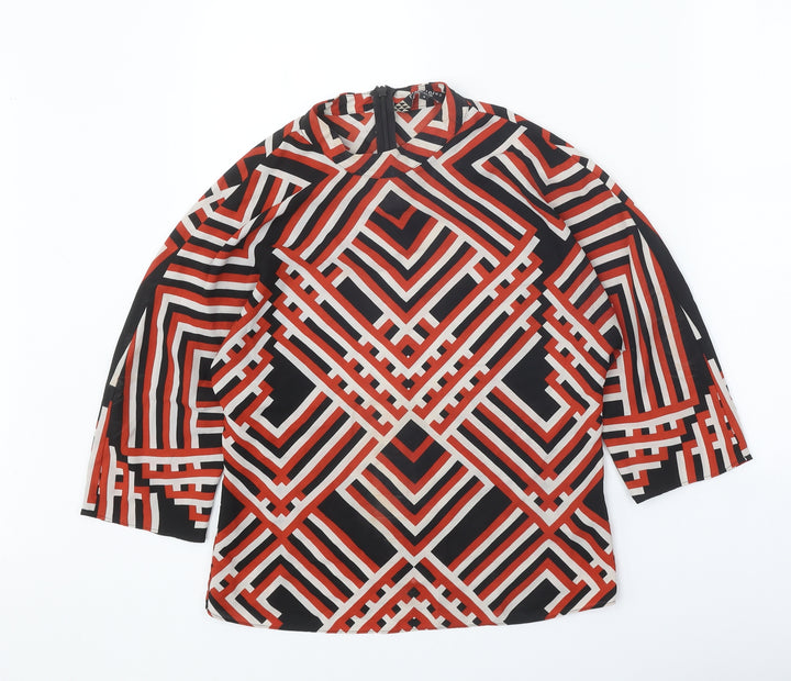 Principles Womens Black Geometric Polyester Basic Blouse Size S Round Neck