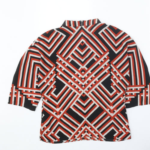 Principles Womens Black Geometric Polyester Basic Blouse Size S Round Neck