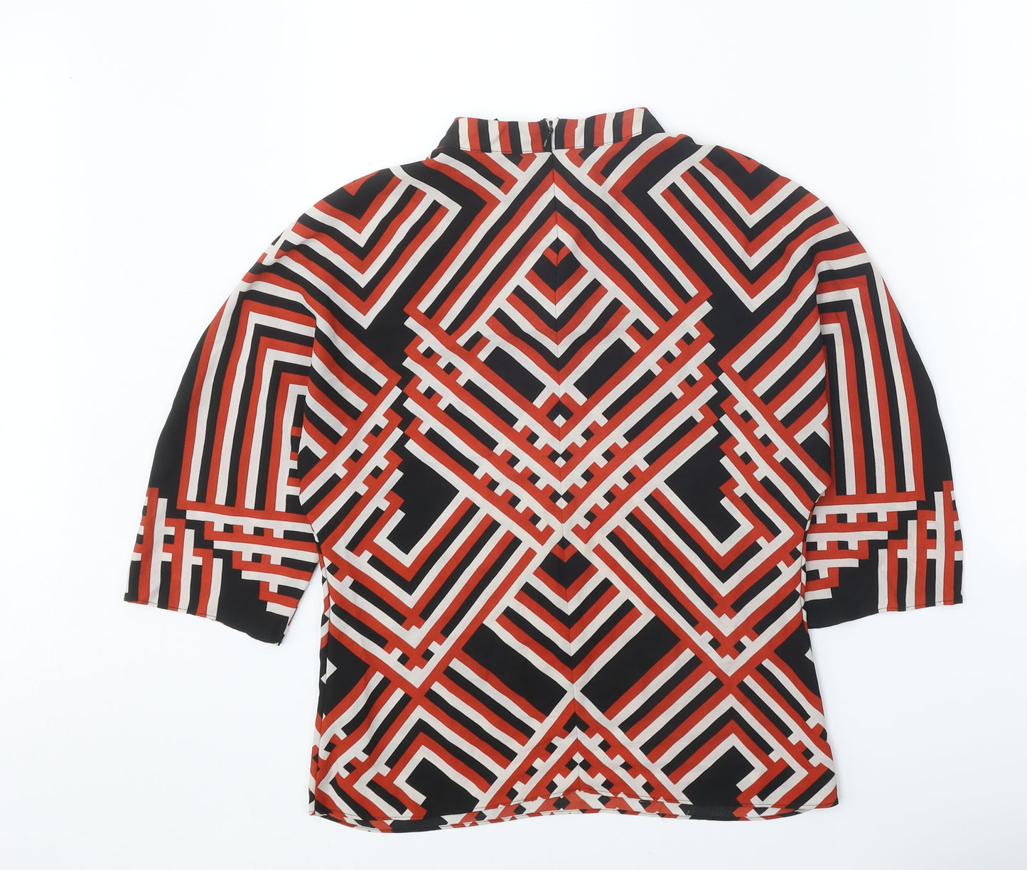Principles Womens Black Geometric Polyester Basic Blouse Size S Round Neck