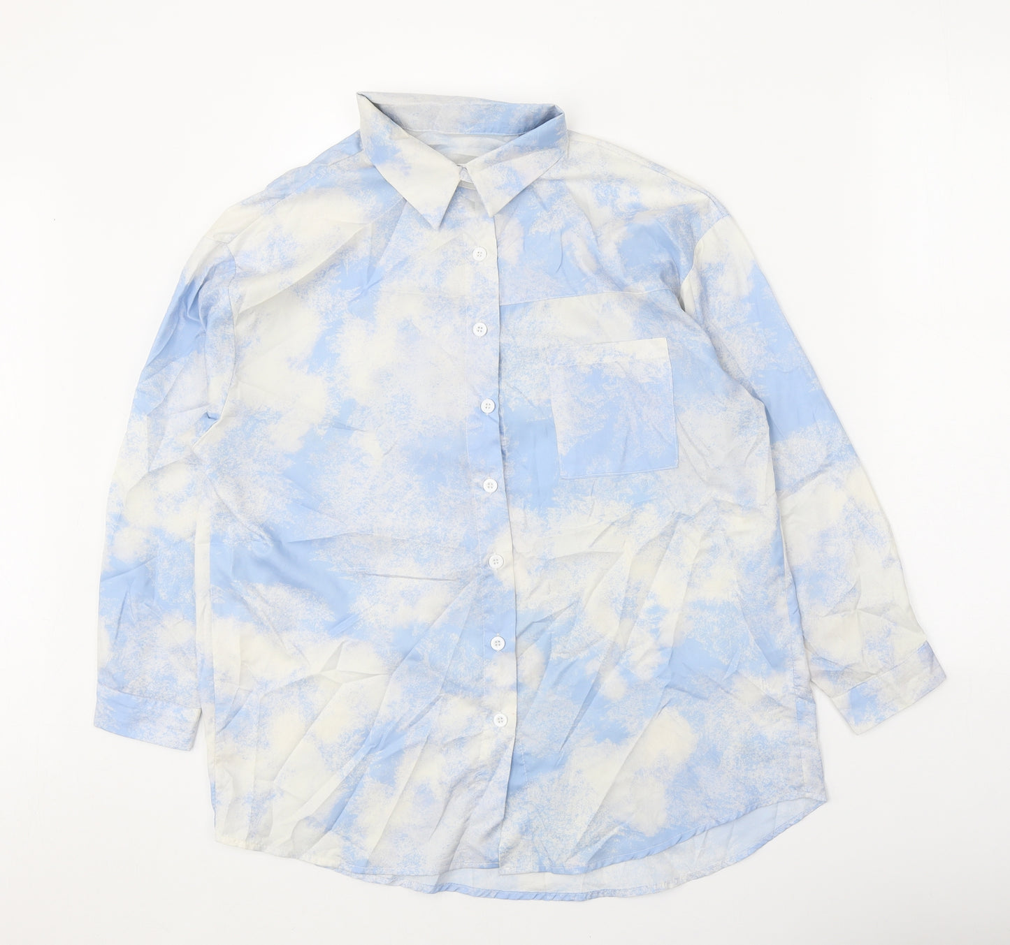 Dazy Womens Blue Geometric Cotton Basic Button-Up Size S V-Neck