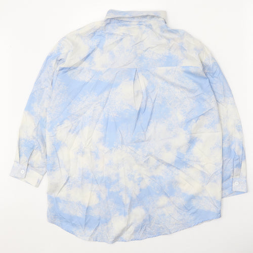 Dazy Womens Blue Geometric Cotton Basic Button-Up Size S V-Neck