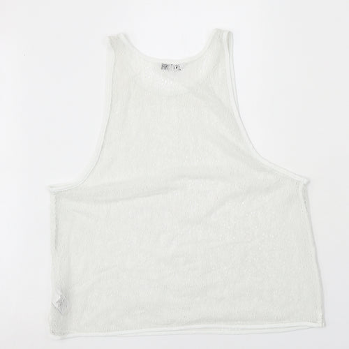 NEXT Womens White Nylon Basic Tank Size 14 Round Neck - Lace Detail