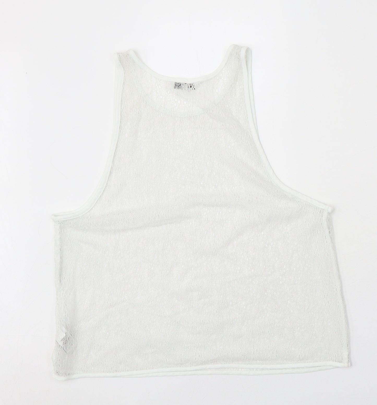 NEXT Womens White Nylon Basic Tank Size 14 Round Neck - Lace Detail