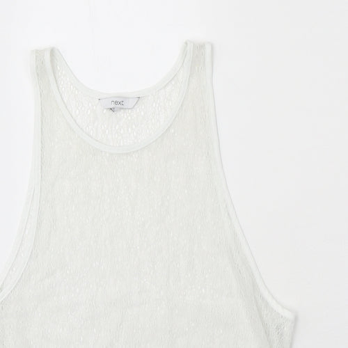 NEXT Womens White Nylon Basic Tank Size 14 Round Neck - Lace Detail