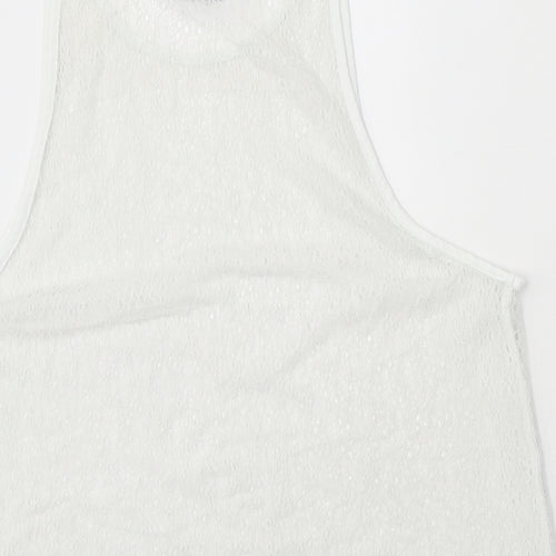 NEXT Womens White Nylon Basic Tank Size 14 Round Neck - Lace Detail