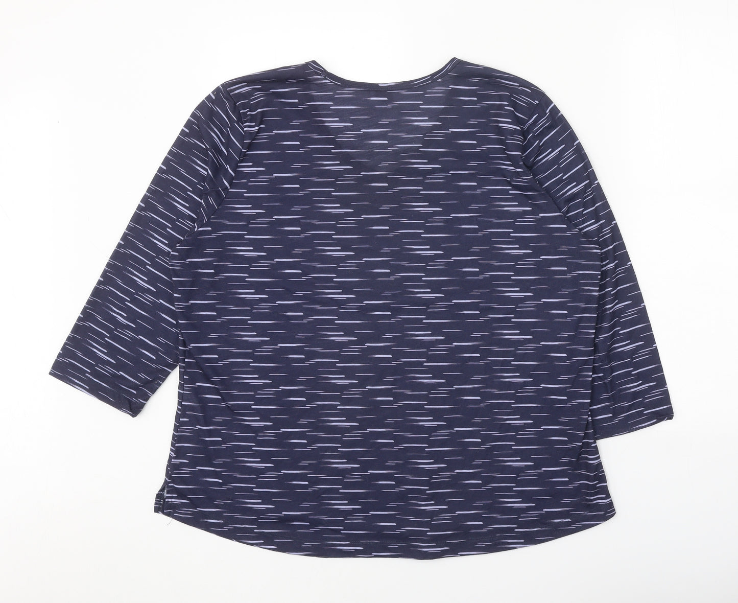 DASH Womens Blue Geometric Polyester Basic T-Shirt Size 20 Round Neck
