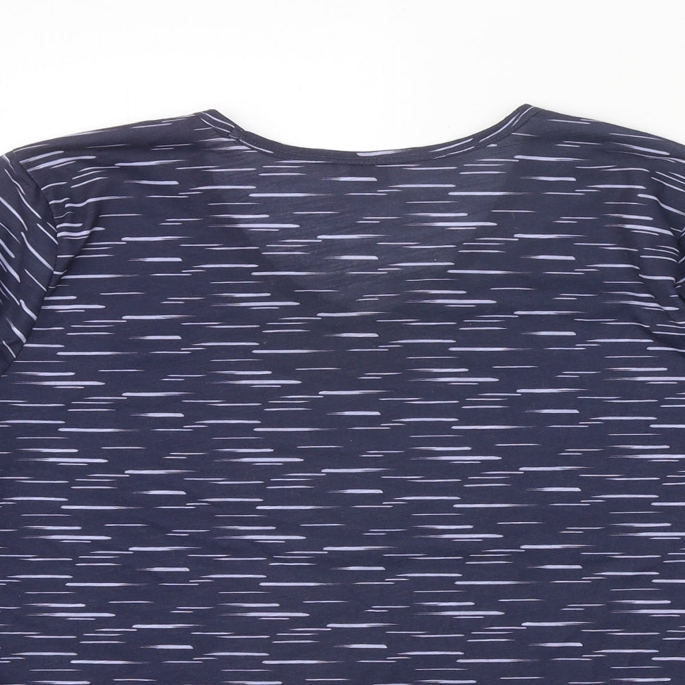 DASH Womens Blue Geometric Polyester Basic T-Shirt Size 20 Round Neck
