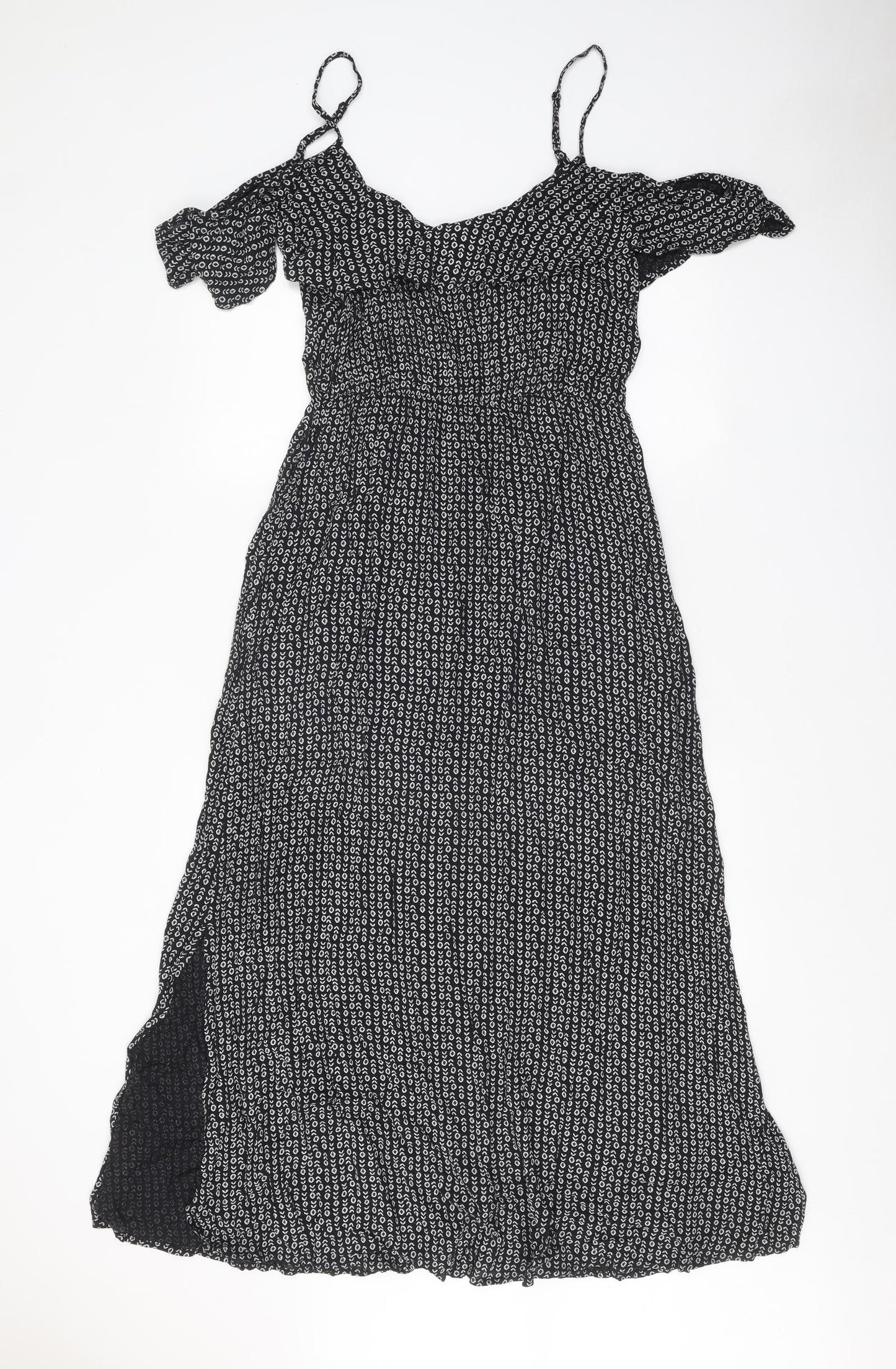 Marks and Spencer Womens Black Geometric Viscose A-Line Size 16 Off the Shoulder Pullover