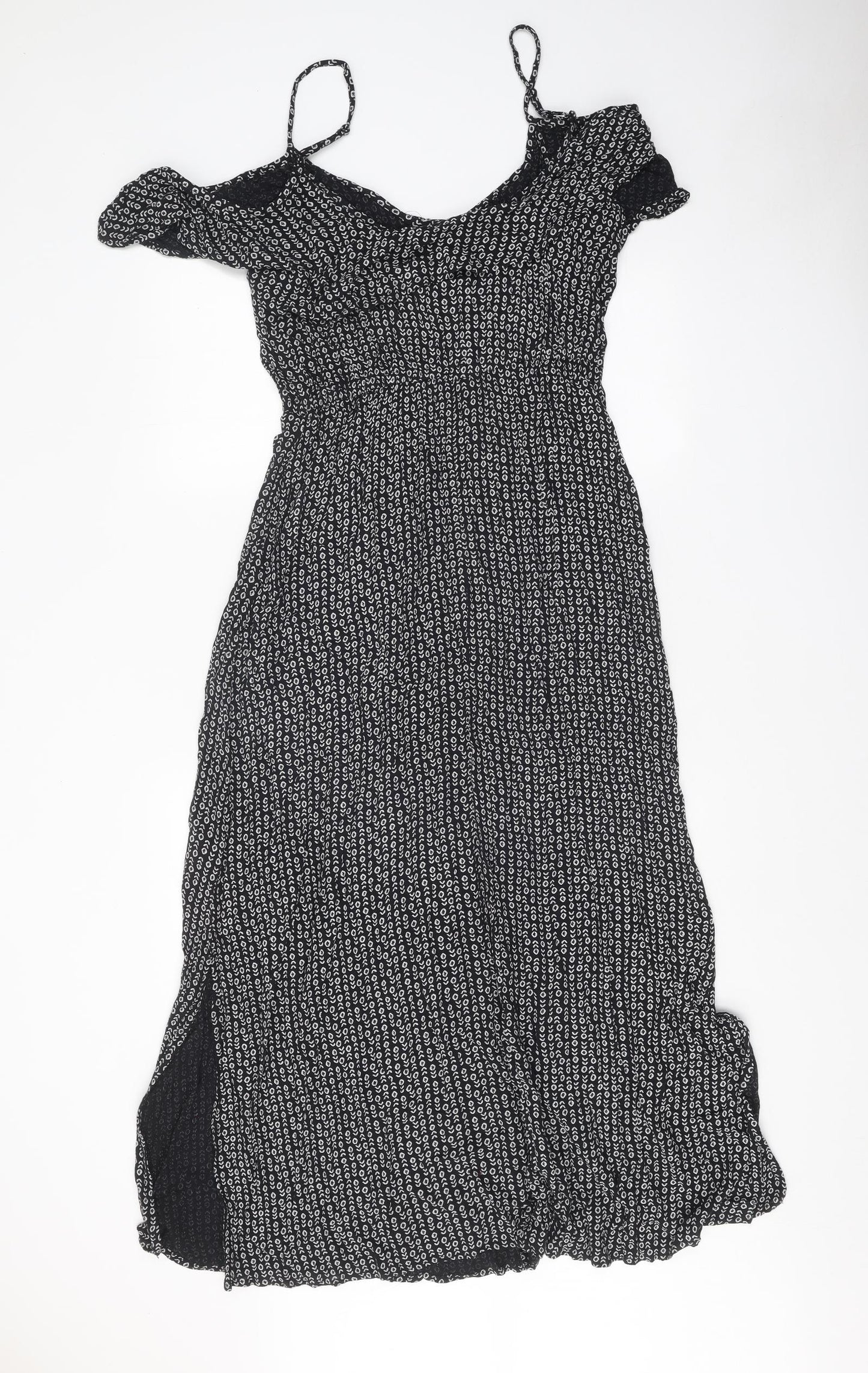 Marks and Spencer Womens Black Geometric Viscose A-Line Size 16 Off the Shoulder Pullover