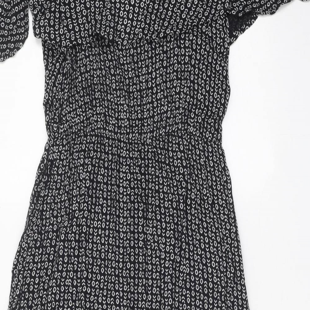 Marks and Spencer Womens Black Geometric Viscose A-Line Size 16 Off the Shoulder Pullover