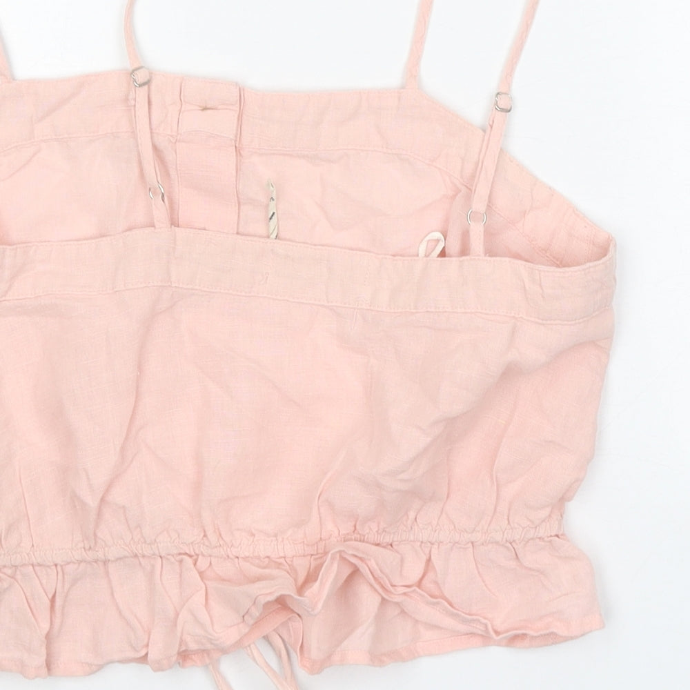 Urban Outfitters Womens Pink Linen Cropped Tank Size S Square Neck