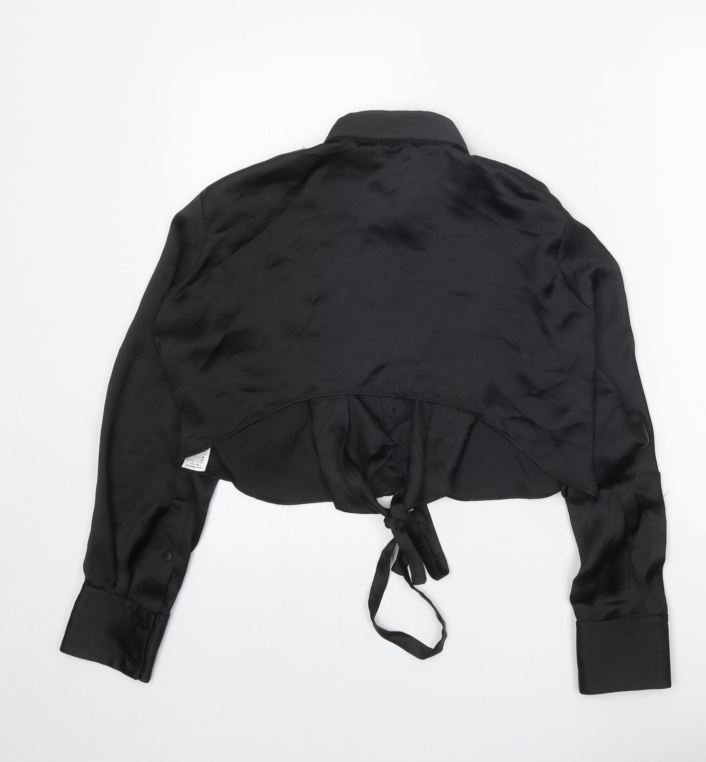 Zara Womens Black Polyester Basic Button-Up Size S Collared