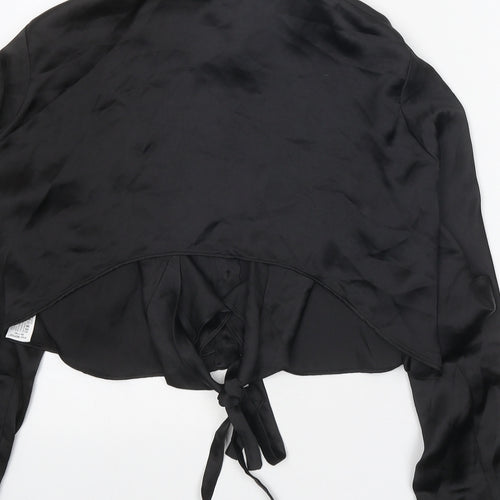 Zara Womens Black Polyester Basic Button-Up Size S Collared