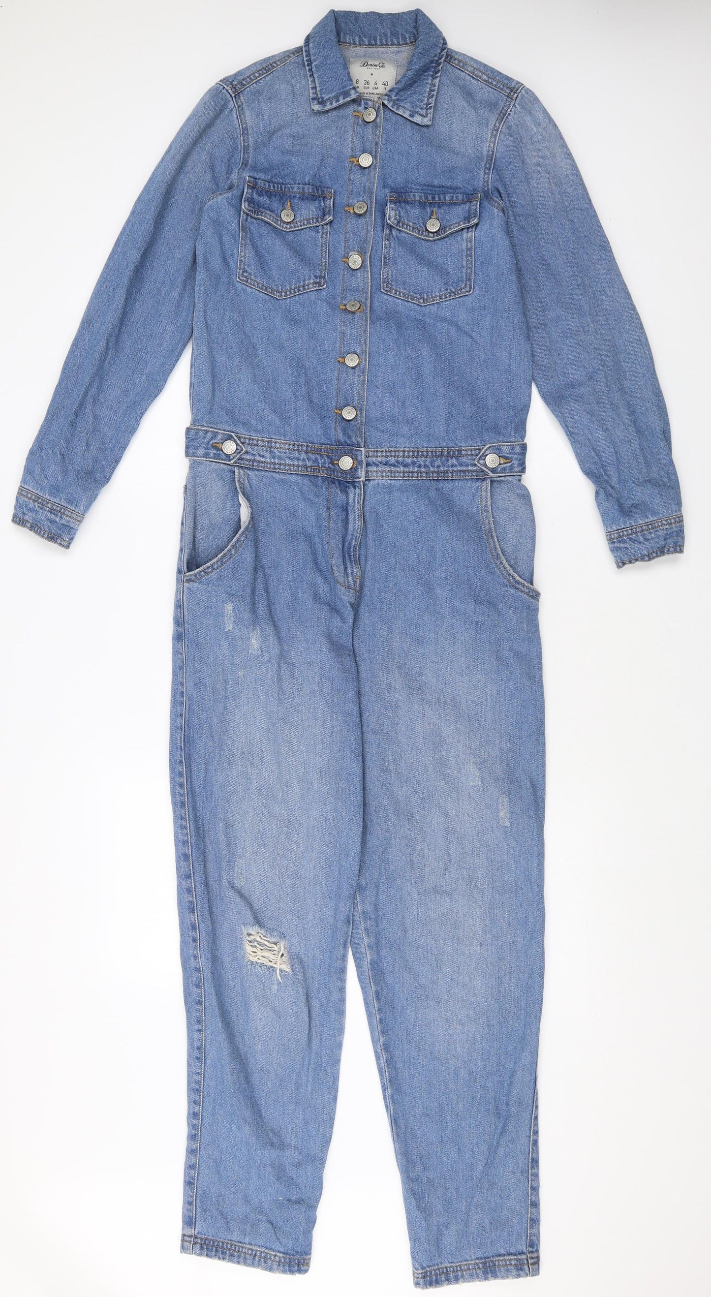 Denim Co Womens Blue 100% Cotton Jumpsuit One-Piece Size 8 Button