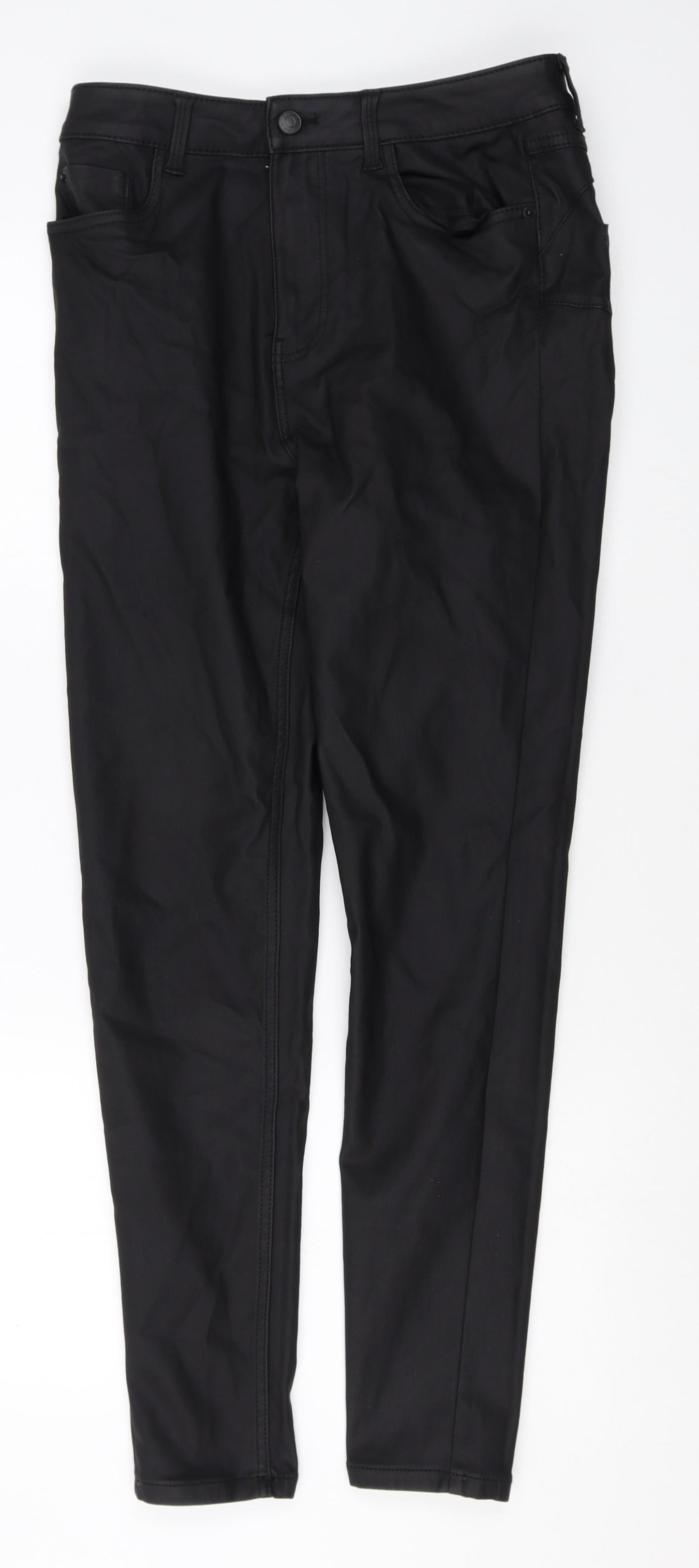 New Look Womens Black Herringbone Viscose Trousers Size 12 Regular Zip